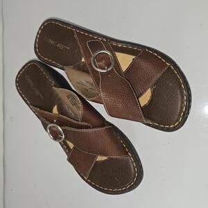 0206 Cherokee Women's Sandals  Leather Open‎ Toe Wedge Brown  Size 7.5